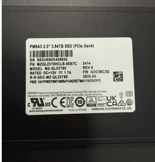 Samsung PM9A3 3.84TB NVMe SSD — MZQL23T8HCLS-00A07