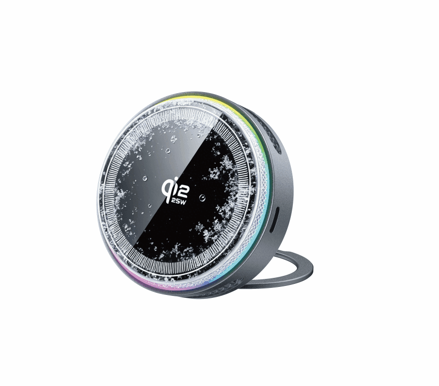 MX-CD08max Smart TEC Semiconductor Cooling Qi 2.2 25W+ Ring Stand with Color-Changing Lights Desktop Wireless Charger Black